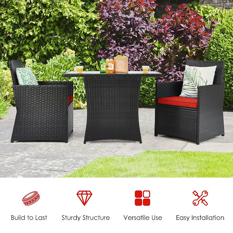 3 Pcs Patio Rattan Furniture Set with Cushion and Armrest Sofa