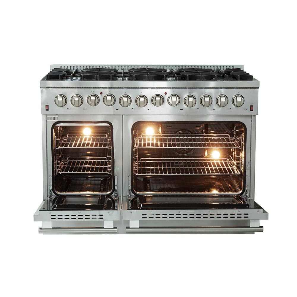 Forno Galiano 48 in. Freestanding Pro Gas Range with 8 Sealed Burners and Double Electric 240-Volt Oven in Stainless Steel FFSGS6156-48