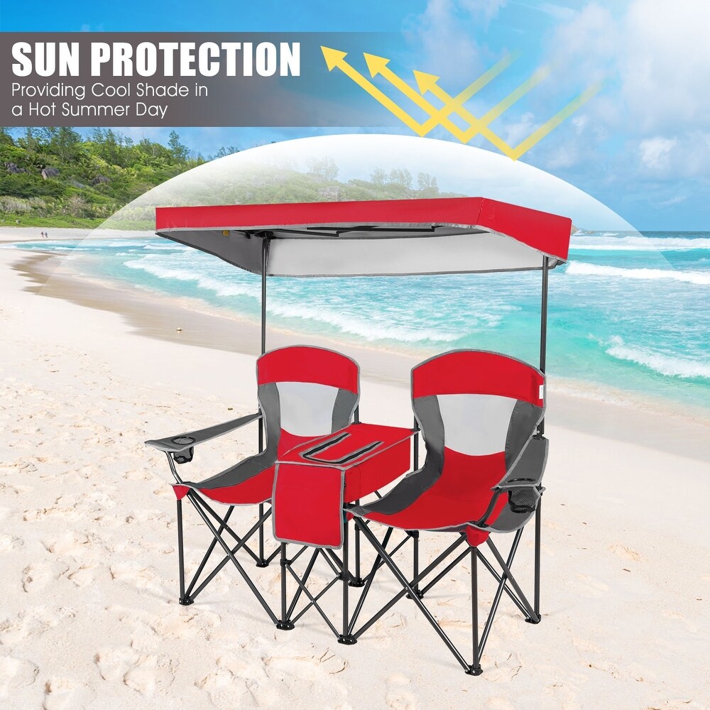 Portable Folding Camping Canopy Chairs with Cup Holder for 2 Person