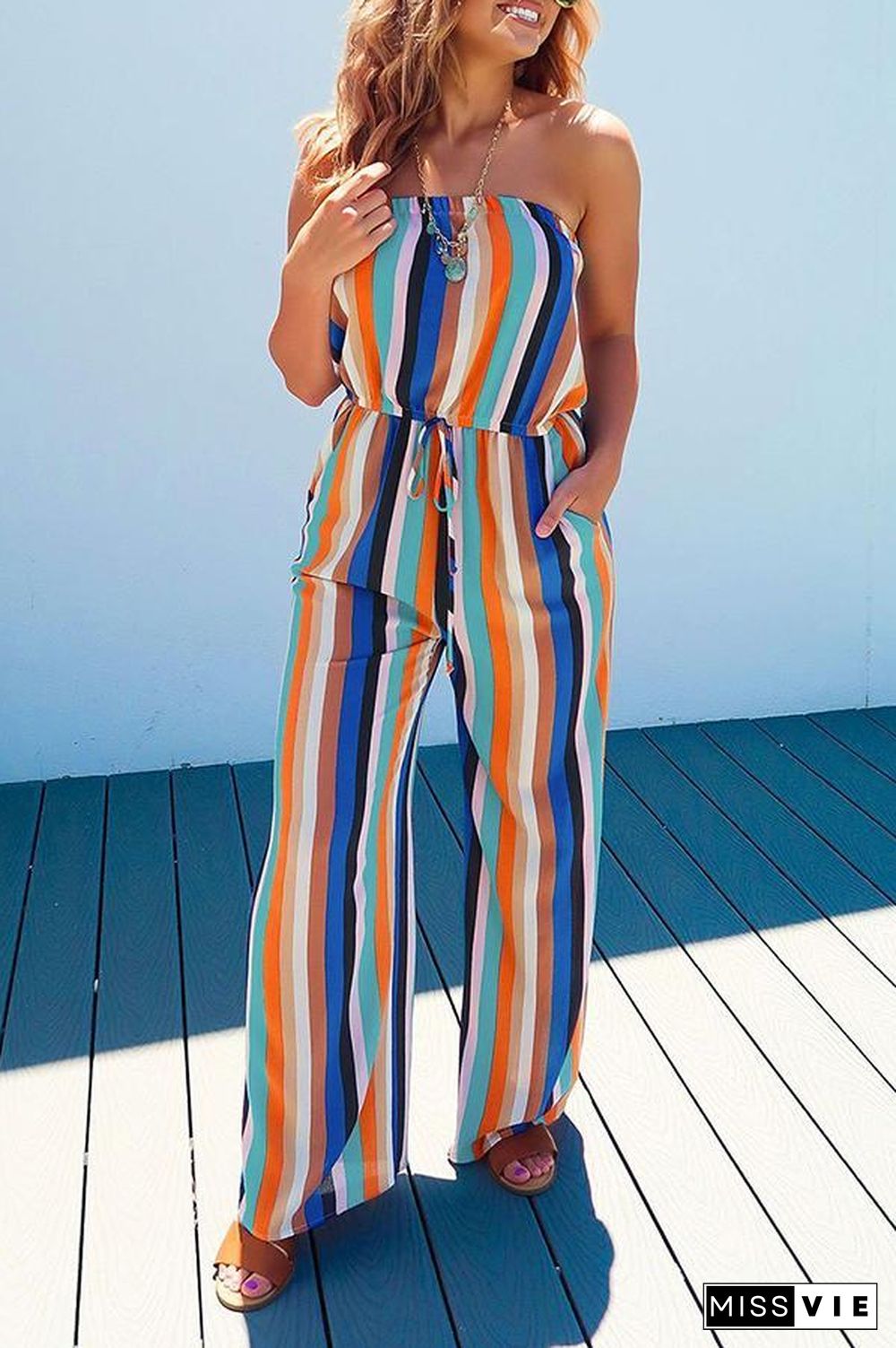 Colorful Striped Tube Jumpsuit