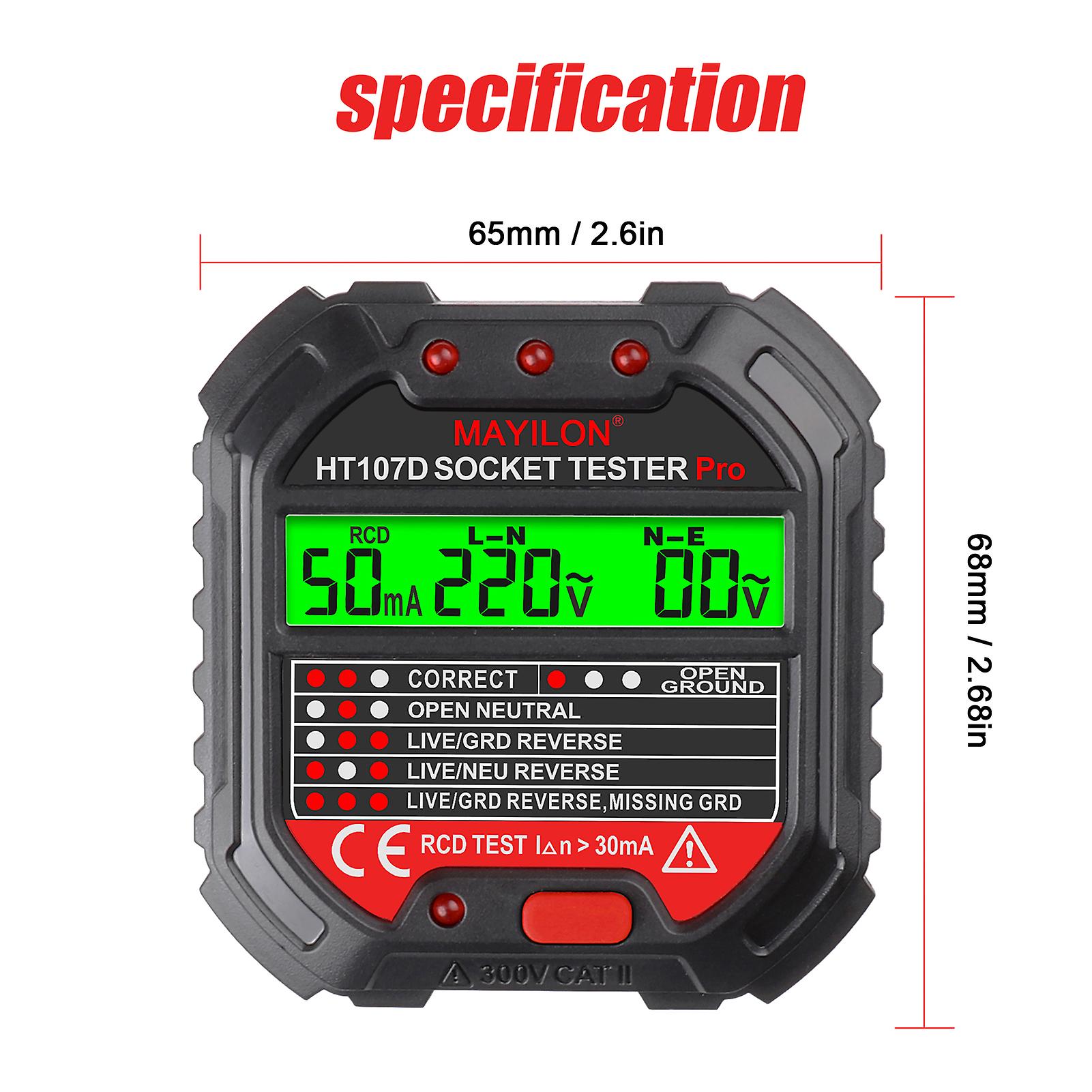 Mayilon Socket Tester Voltage Display 6 Kinds Indicator Lights 90~250v Socket Testers Phase Polarity Leakage Detector Utility Detecting Tools