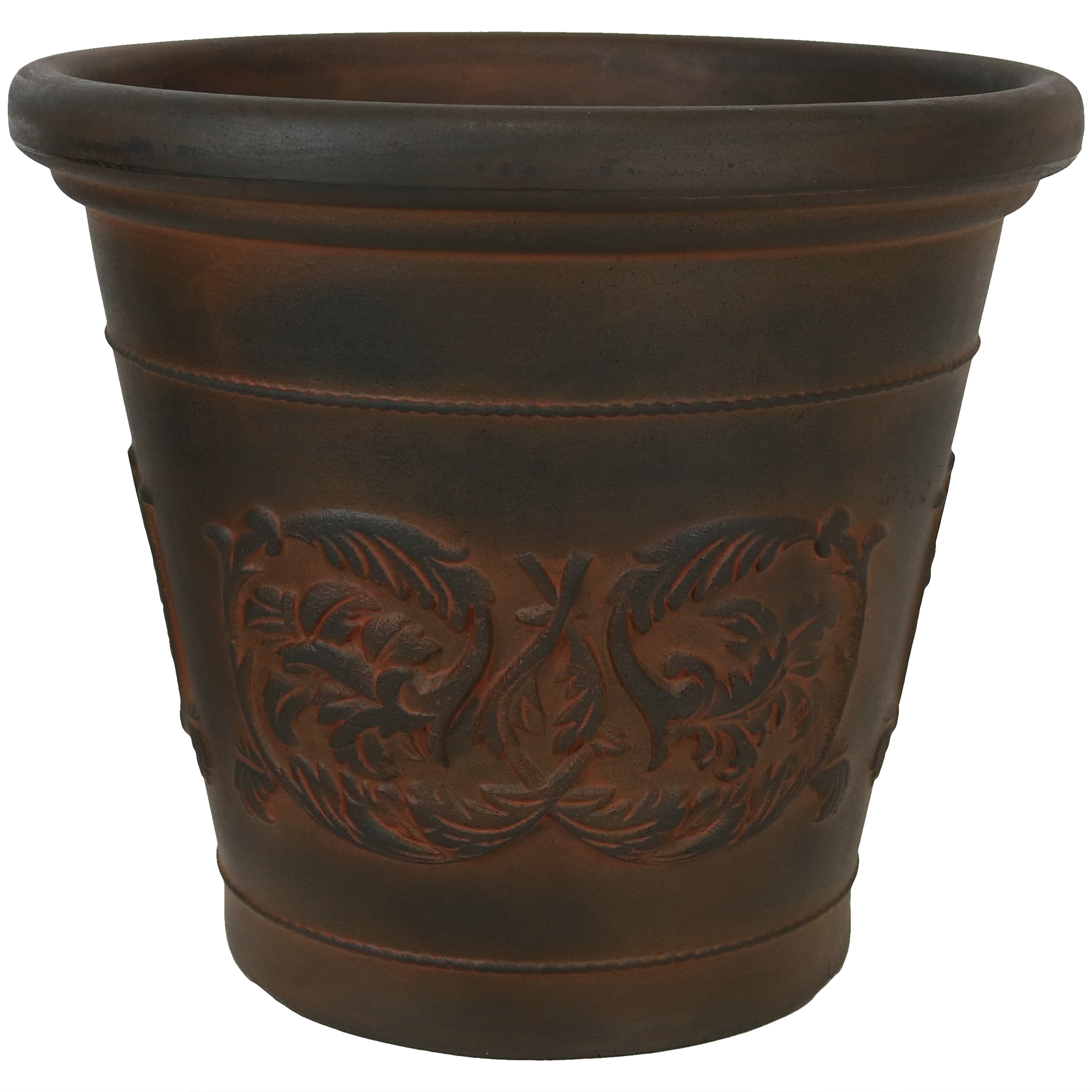 Sunnydaze Indoor/Outdoor Patio, Garden, or Porch Weather-Resistant Double-Walled Arabella Flower Pot Planter - 16" - Rust Finish