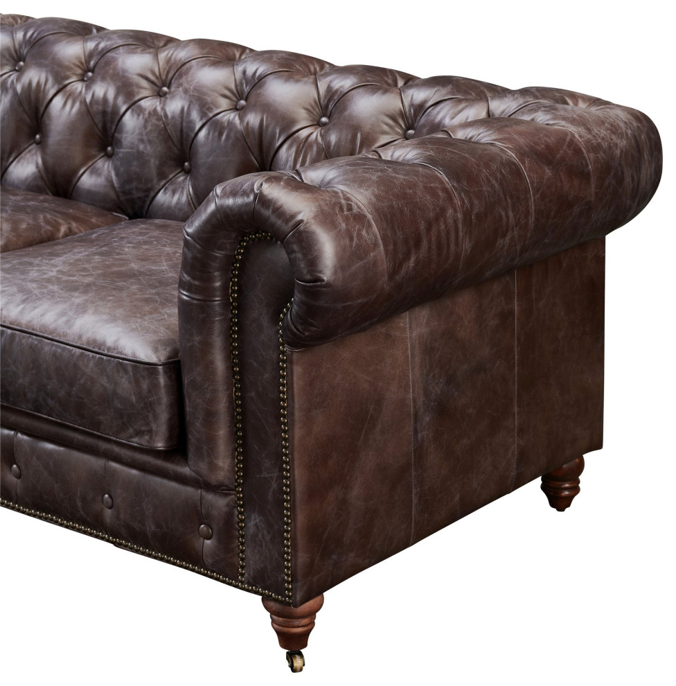 Crafters and Weavers Century Chesterfield Sofa   Bark Brown Leather   118 quot  Traditional   Sofas   by Crafters and Weavers  Houzz