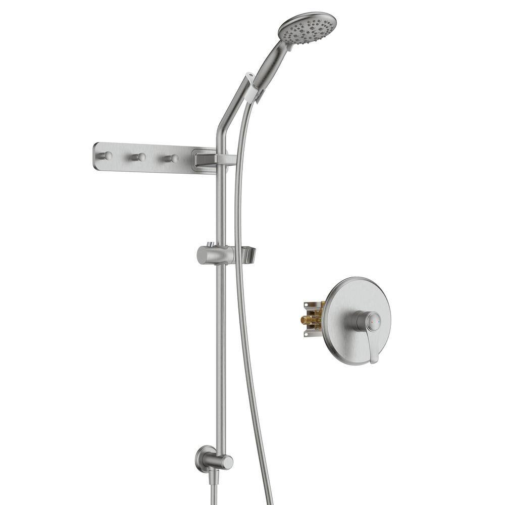 INSTER LOTUS 6-Spray Pressure Balance Handheld Showerhead with Wall Bar and Towel Hooks in Brushed Nickel (Valve Included) HDGS0004A2NS