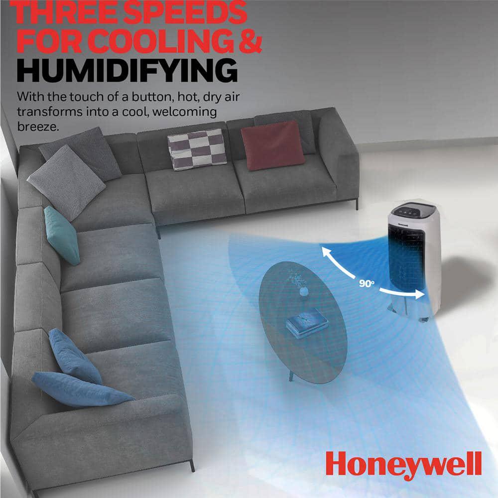 Honeywell 194 CFM 3Speed Portable Evaporative Cooler Quiet Low Energy Compact Spot Fan and Humidifier in White