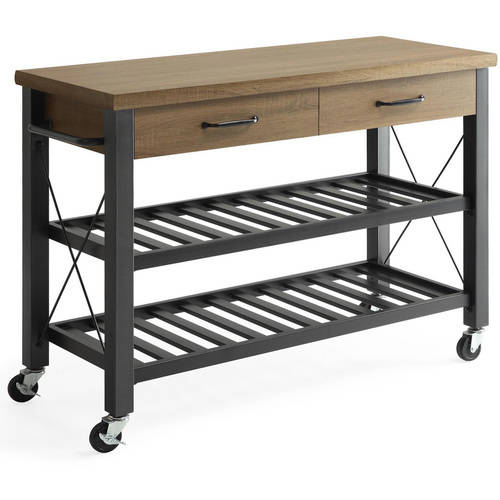 Whalen Santa Fe Kitchen Cart with Metal Shelves and TV Stand Feature