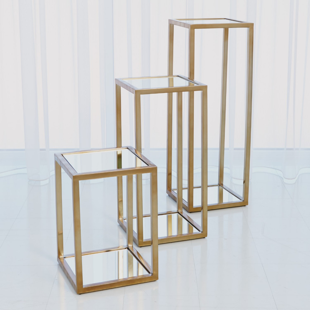 Minimalist Mirrored Square Brass Metal Pedestal Stand  Table Planter Open 20 quot  Contemporary   Plant Stands And Telephone Tables   by My Swanky Home  Houzz