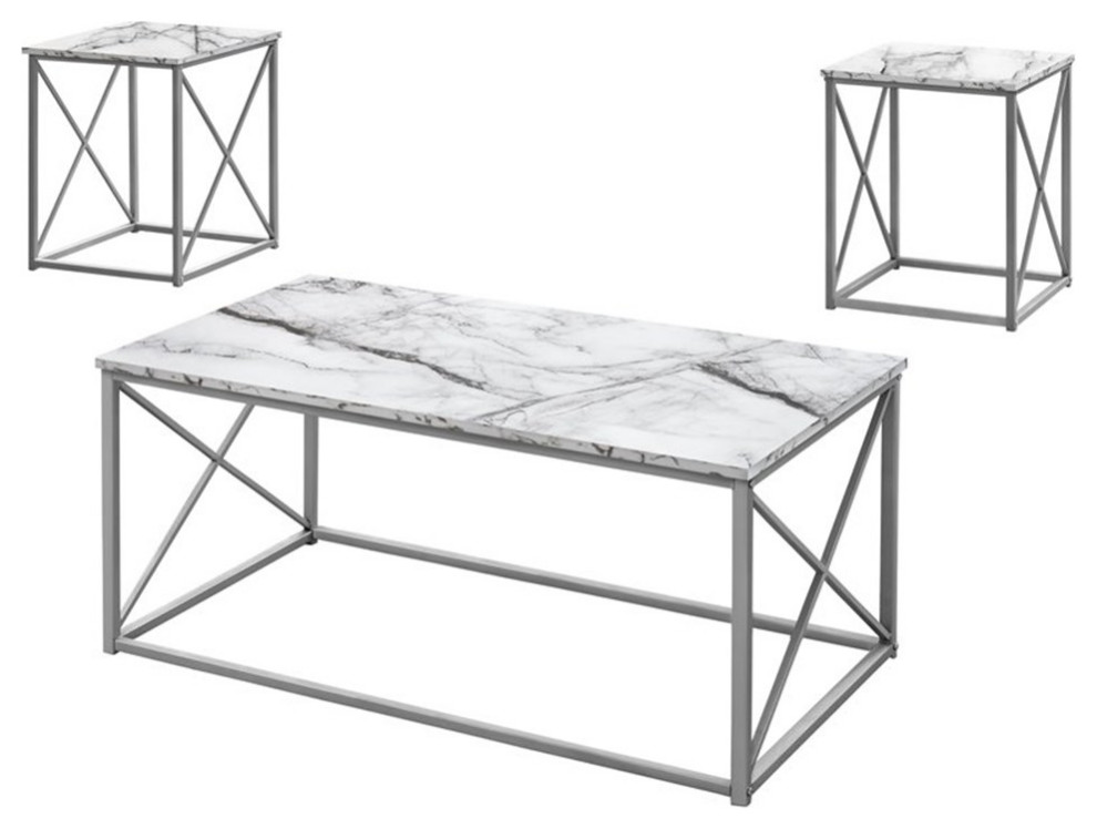 Table Set 3pcs Set Coffee End Side Accent Metal White Marble Look   Contemporary   Coffee Table Sets   by Homesquare  Houzz