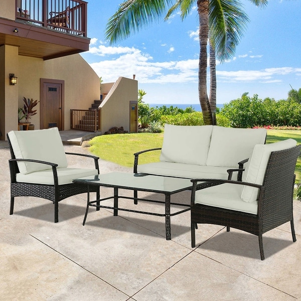 4Piece Wicker Outdoor Sectional Set with Cushions