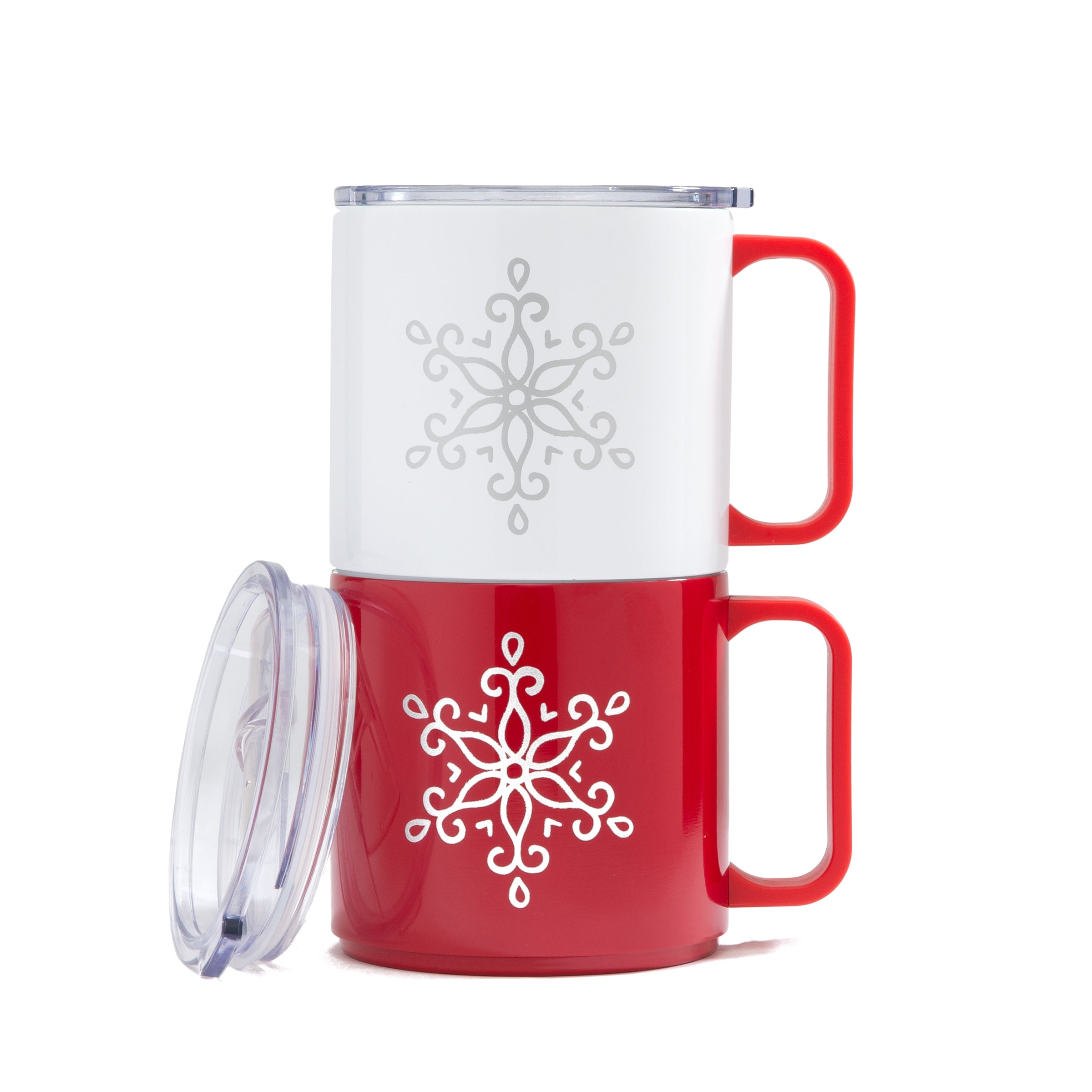 20 Oz Stackable Snowflake Coffee Mugs, Set Of 2