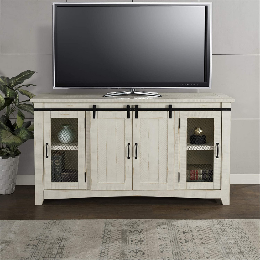 Traditional TV Stand  Pine Wood Construction With Sliding Doors   Transitional   Entertainment Centers And Tv Stands   by Decorn  Houzz