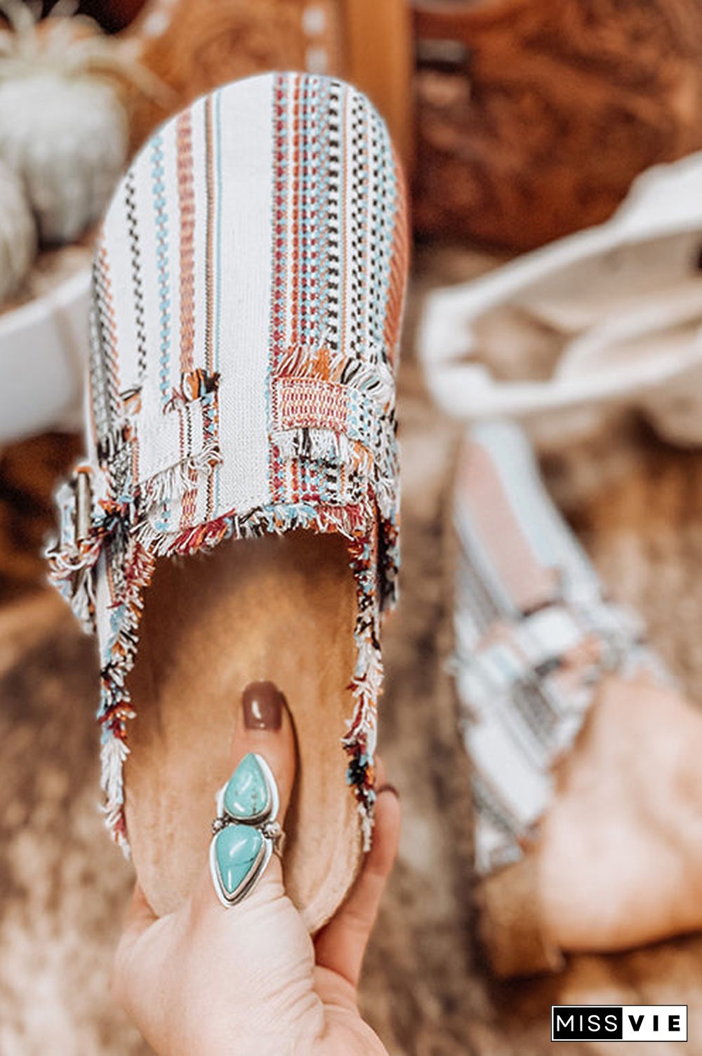 Fringed Serape Slip-On Slipper