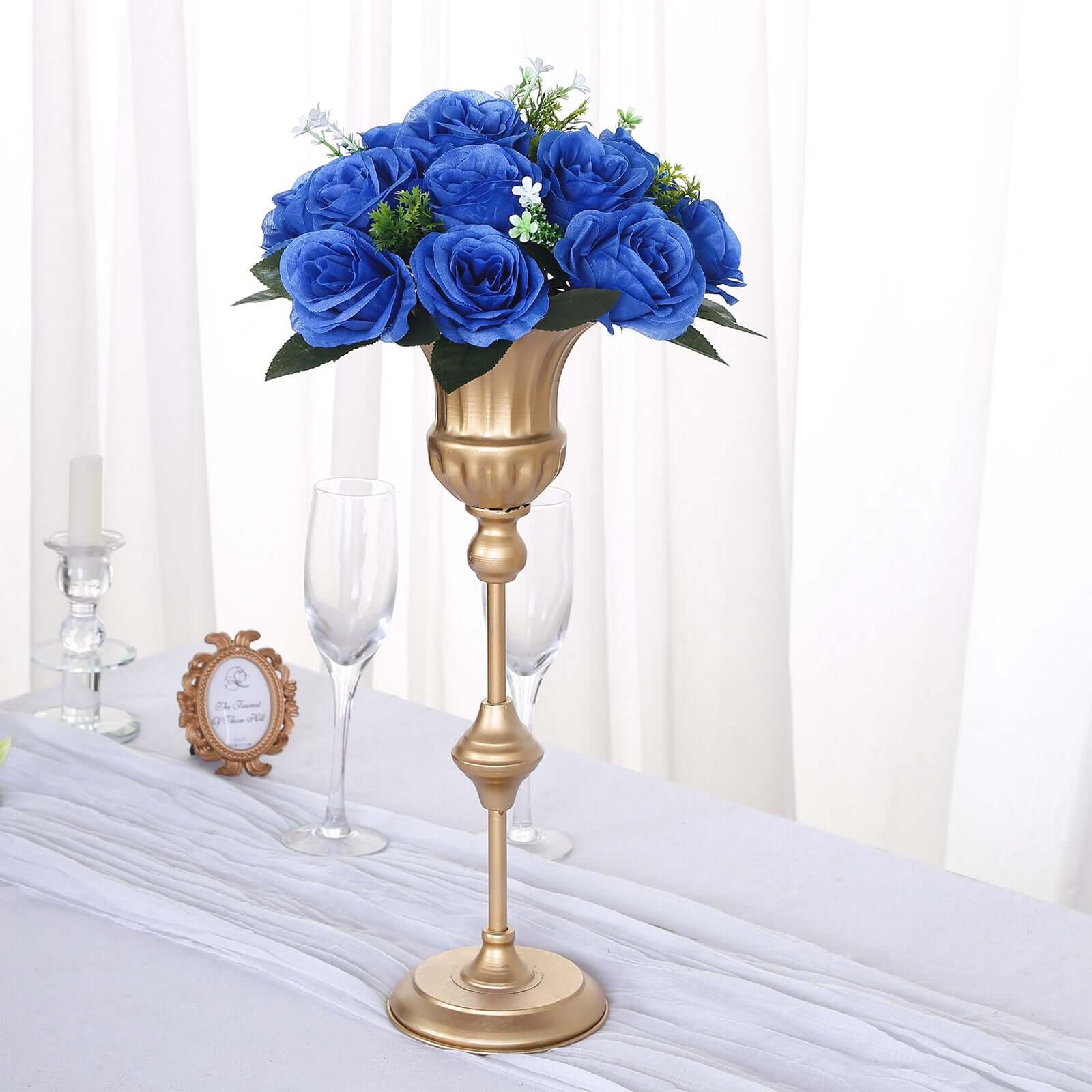 2 Pack Royal Blue Artificial Flower Ball Bouquets For Centerpieces, 15-Head Silk Rose Kissing Balls 10