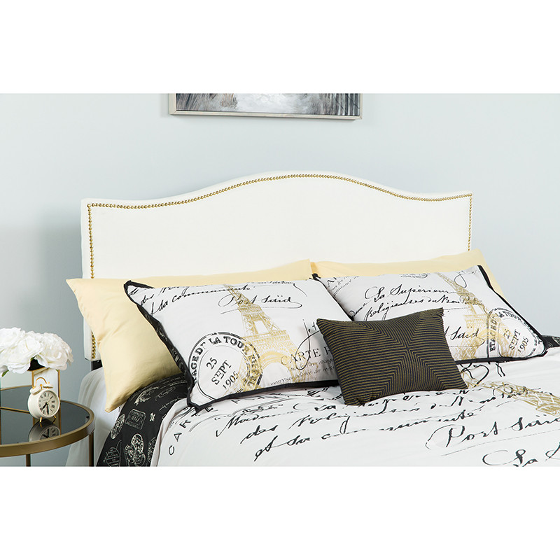 Lexington Upholstered Twin Size Headboard with Accent Nail Trim in White Fabric   Transitional   Headboards   by First of a Kind USA Inc  Houzz