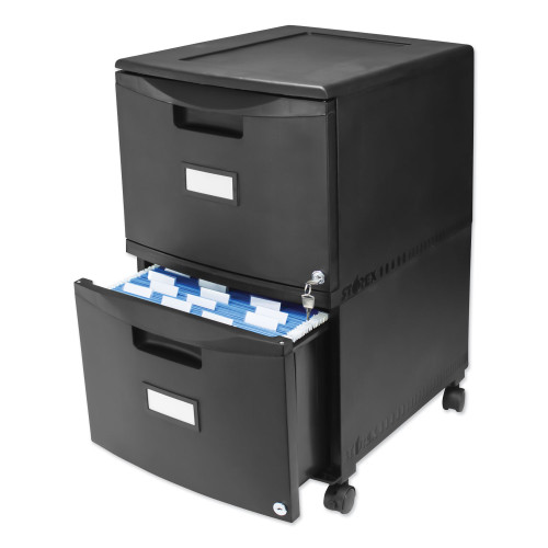 Storex Two-Drawer Mobile Filing Cabinet， 2 Legal/Letter-Size File Drawers， Black， 14.75 x 18.25 x 26 (61312B01C)