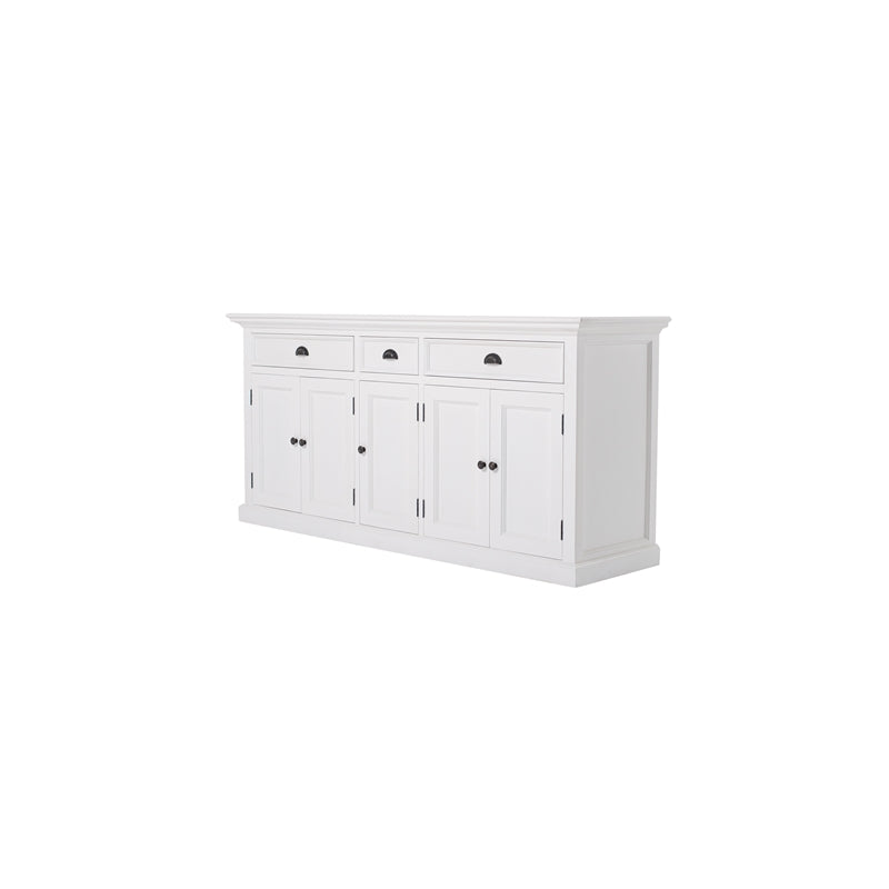 Bowery Hill Mahogany Wood Kitchen Hutch Cabinet with 5 Doors 3 Drawers in White