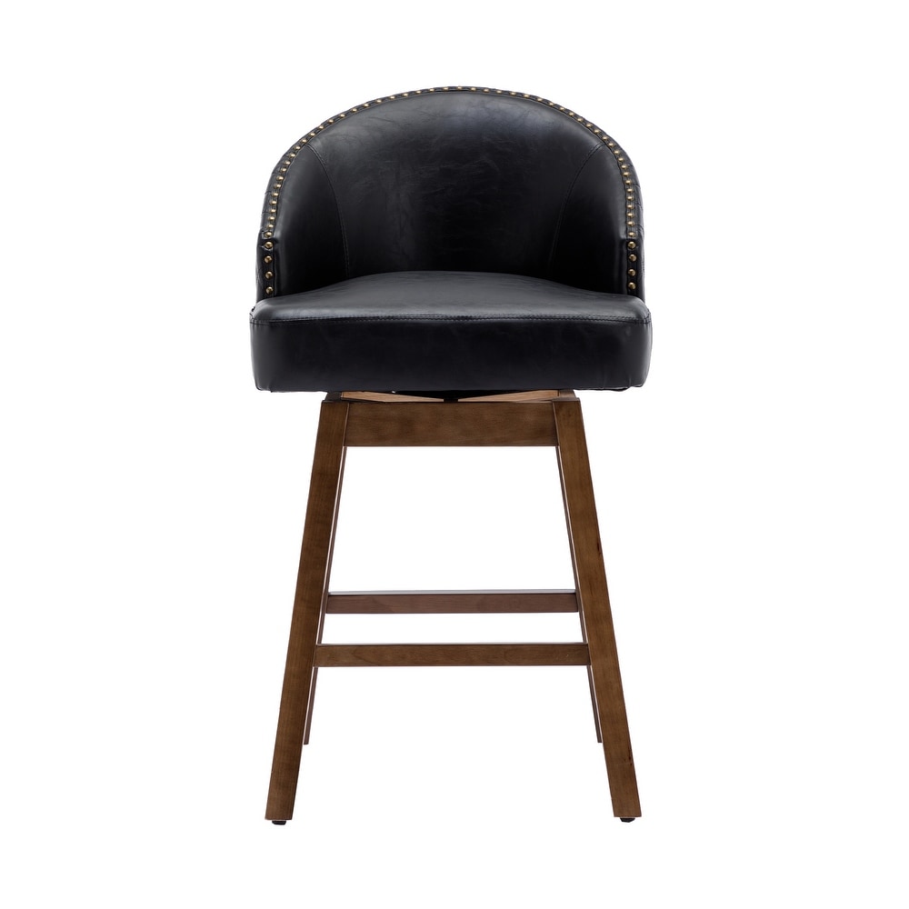 Upholstered PU Leather Swivel Barstool with Footrest  Set of 2