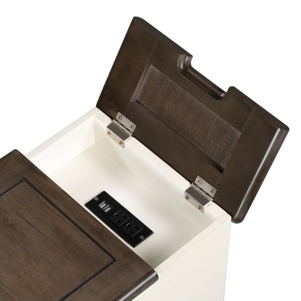 1-Drawer Solid Wood End Table with USB Ports