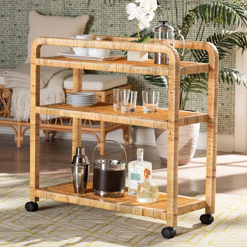 bali   pari Delphine Modern Bohemian Natural Rattan Kitchen Cart