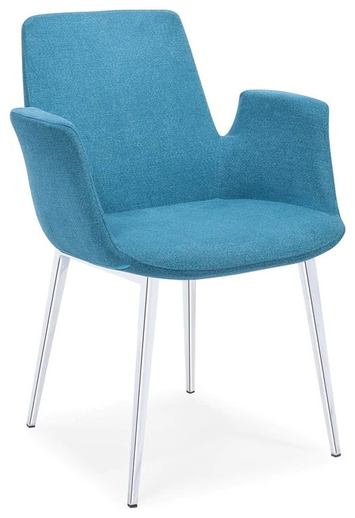 Gaspare Arm Dining Chair  Blue Soft Fabric Cover With Chrome Frame   Midcentury   Dining Chairs   by V.S.D Furniture  Houzz