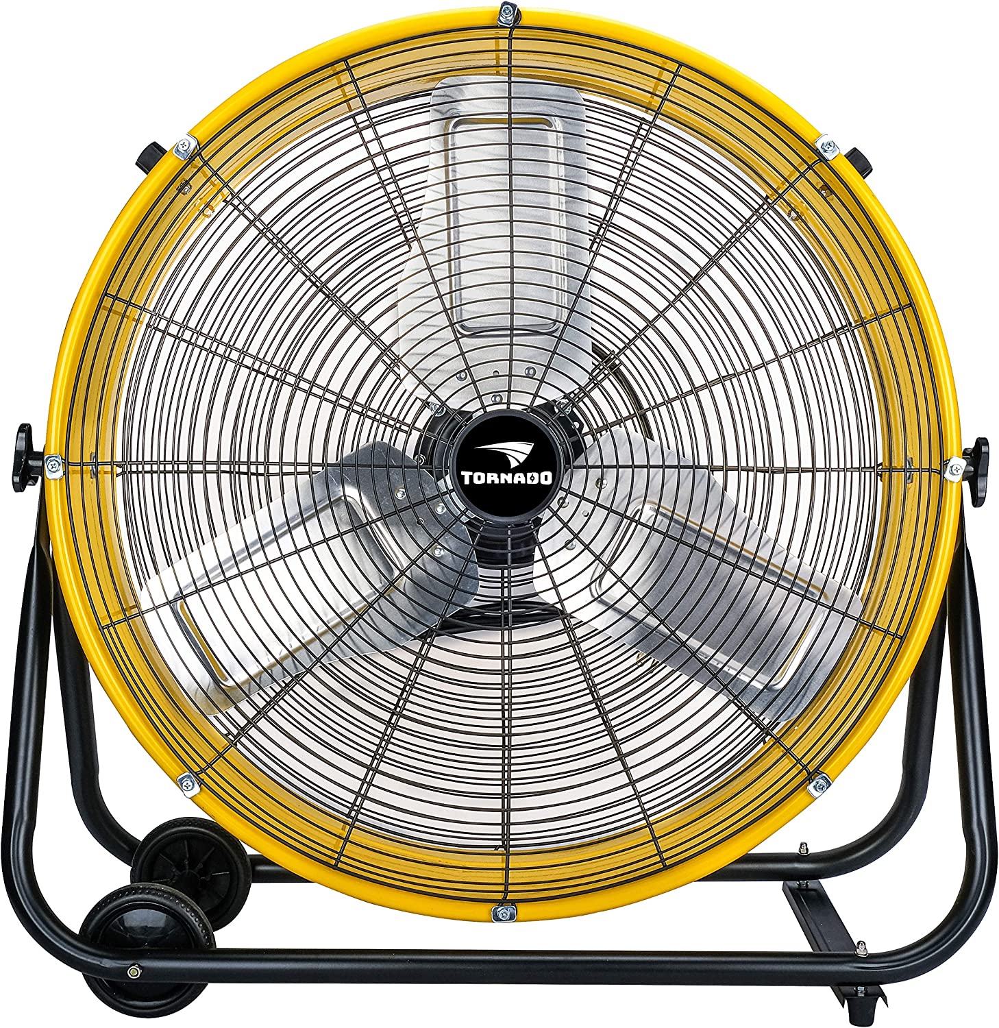 Tornado 24 Inch High Velocity Heavy Duty Tilt Metal Drum Fan Yellow Commercial， Industrial Use 3 Speed 8540 CFM 1/3 HP 8 FT Cord UL Safety Listed