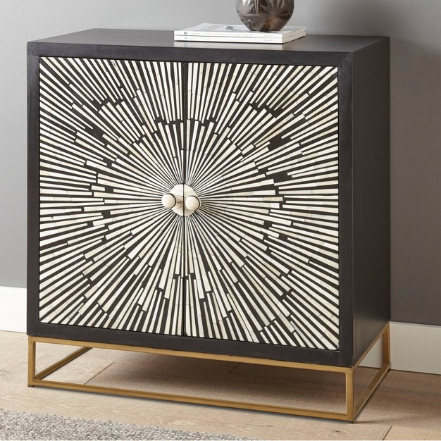 2 Doors Amika Sunburst Accent Cabinet Black white Steve Silver Co