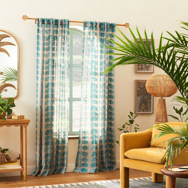 1pc Sheer Vines Burnout Window Curtain Panel Green Designed With Jungalow