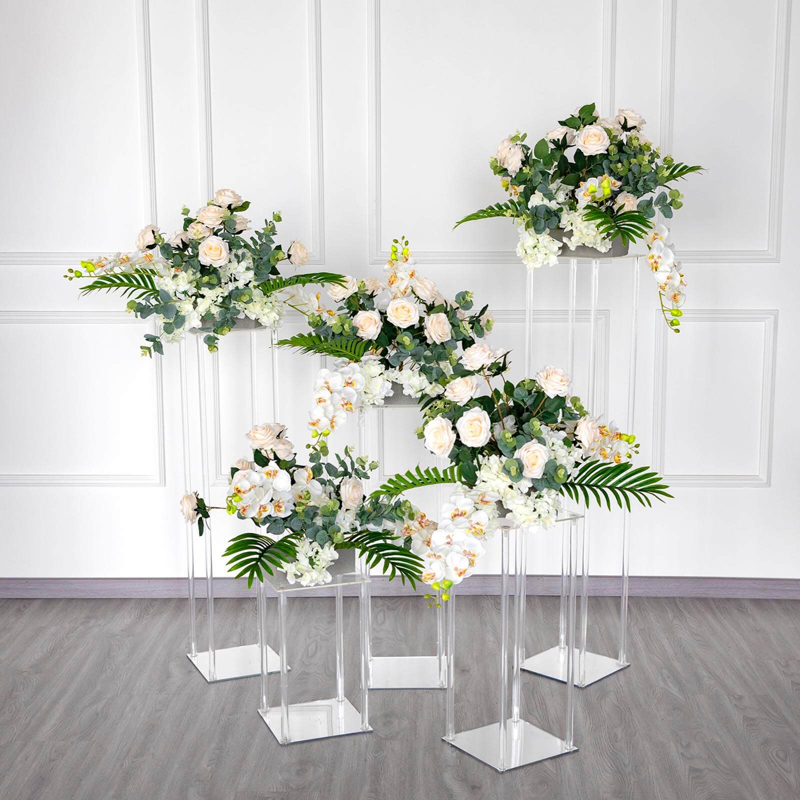 Clear Acrylic Flower Vase Pillar Column Stand With Square Mirror Base, Wedding Table Centerpiece 16