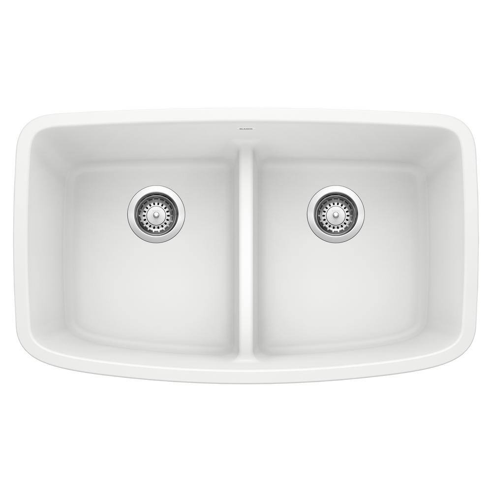 Blanco VALEA 32 in. Undermount Double Bowl White Granite Composite Kitchen Sink with Low Divide 442199