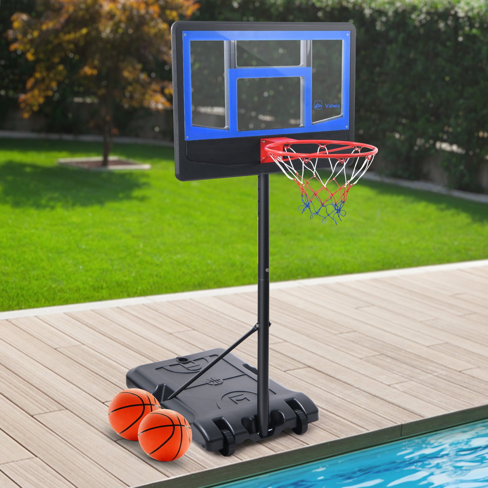 Oxygie Basketball Hoop， Outdoor Basketball Hoop Adjustable Height 47 in to 59 in Indoor/ Outdoor Basketball Hoop with 2 Balls and Pump (Black)