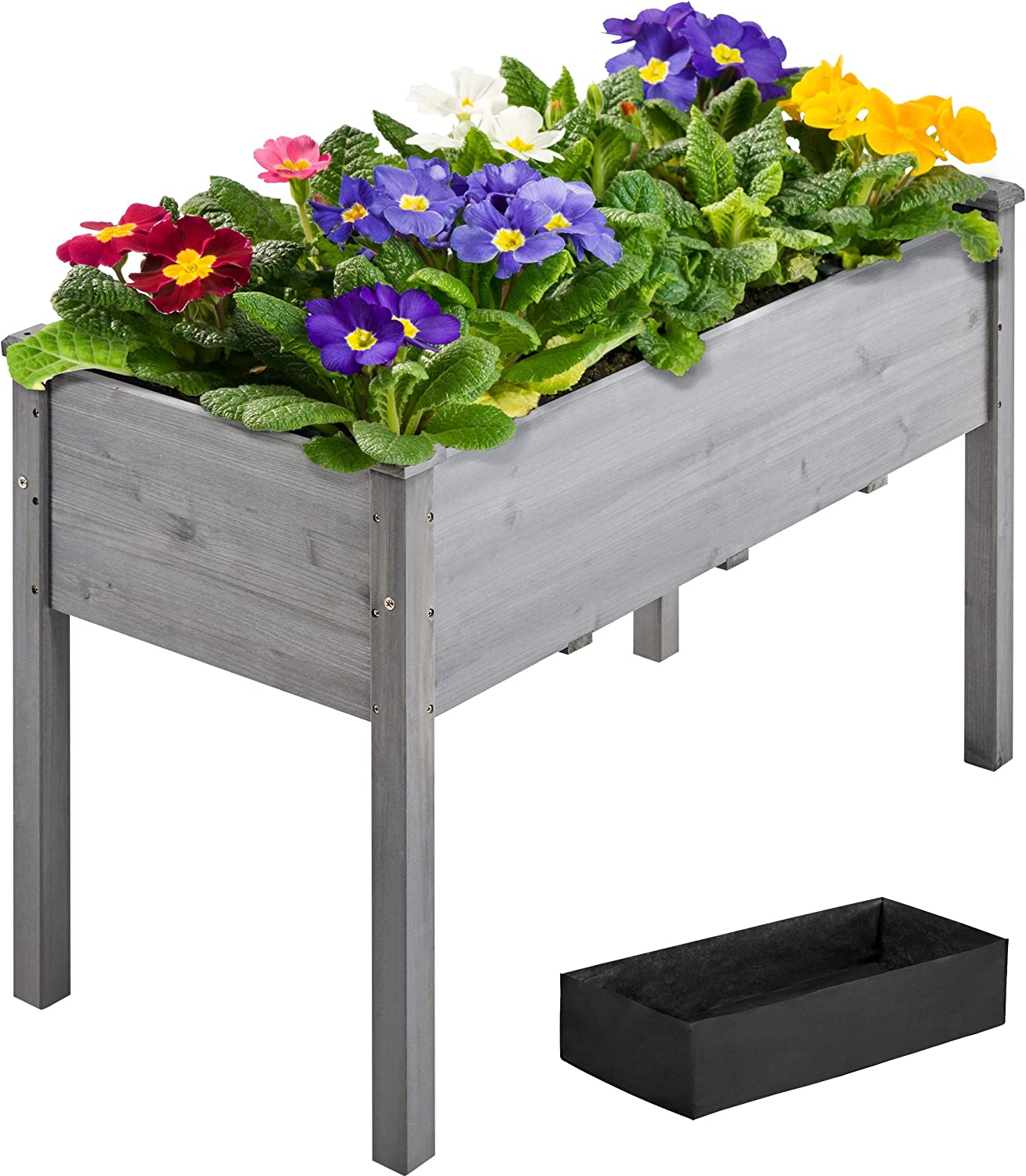 Raised Planter Bed  with Legs Elevated Wood Flower Boxes Standing with Stable Rectangle Structure for Vegetables Flowers Herbs Planting, Gray