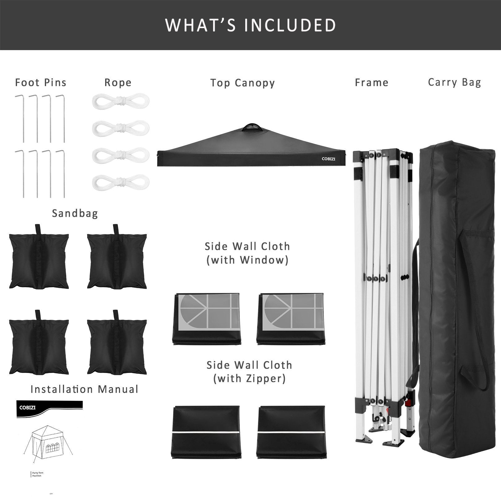 10' x 10' Straight Leg Pop-up Canopy Tent Easy One Person Setup Instant Outdoor Canopy Folding Shelter with 4 Removable Sidewalls, Air Vent on The Top, 4 Sandbags, Carrying Bag, Black