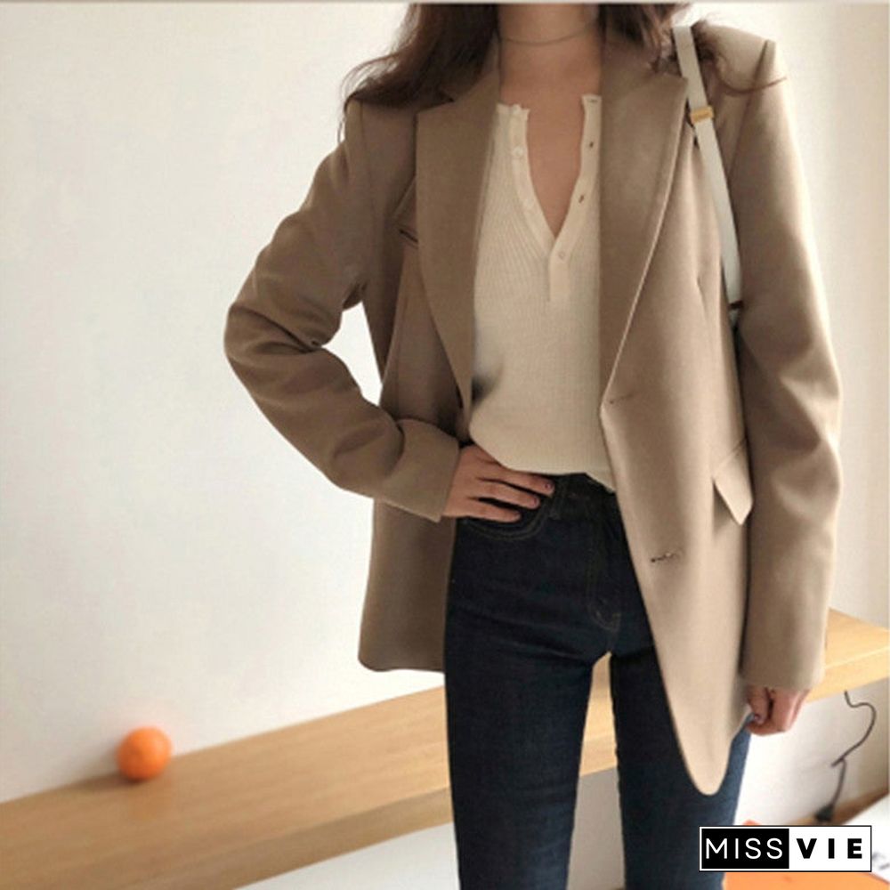 Long Sleeve Button Design Pocket Decor Blazer Coat