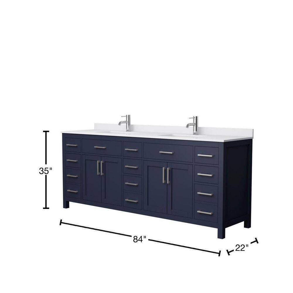 Wyndham Collection Beckett 84 in. W x 22 in. D x 35 in. H Double Sink Bathroom Vanity in Dark Blue with White Cultured Marble Top WCG242484DBNWCUNSMXX