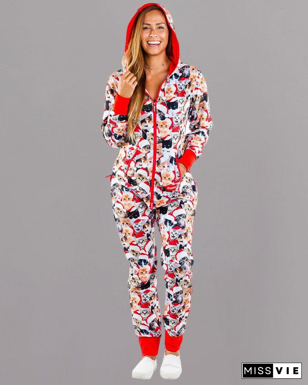 Christmas Hooded Long Sleeve Casual Jumpsuit P10799