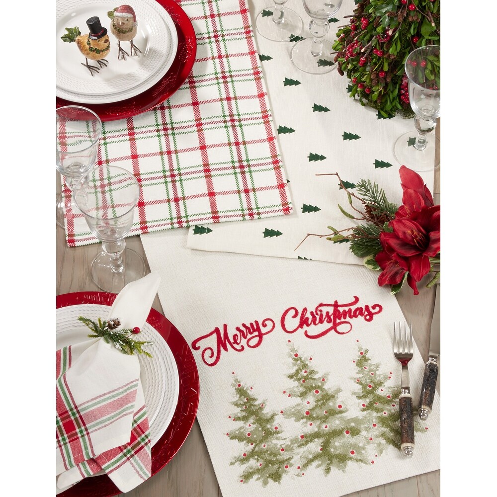 Holiday Table Runner With Merry Christmas Trees Design