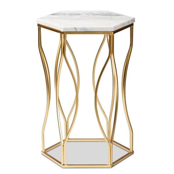 Kalena Modern and Contemporary Metal End Table with Real Marble Top