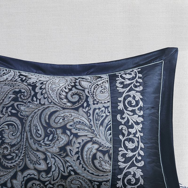 Madison Park Elaine 7-Piece Embroidered Jacquard Paisley Comforter Set with Throw Pillows