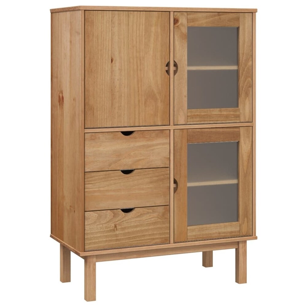 Solid Wood Pine Highboard Side Cabinet with 3 Drawers and Shelf