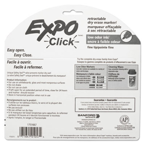 EXPO Click Dry Erase Marker， Fine Bullet Tip， Assorted Colors， 6/Pack (1751667)