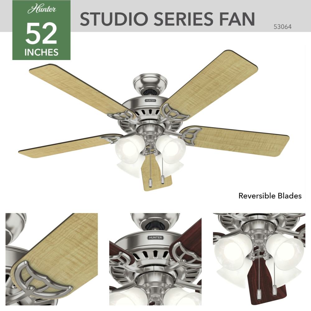 Hunter Studio Series Ceiling Fan 52 Brushed Nickel Cherry