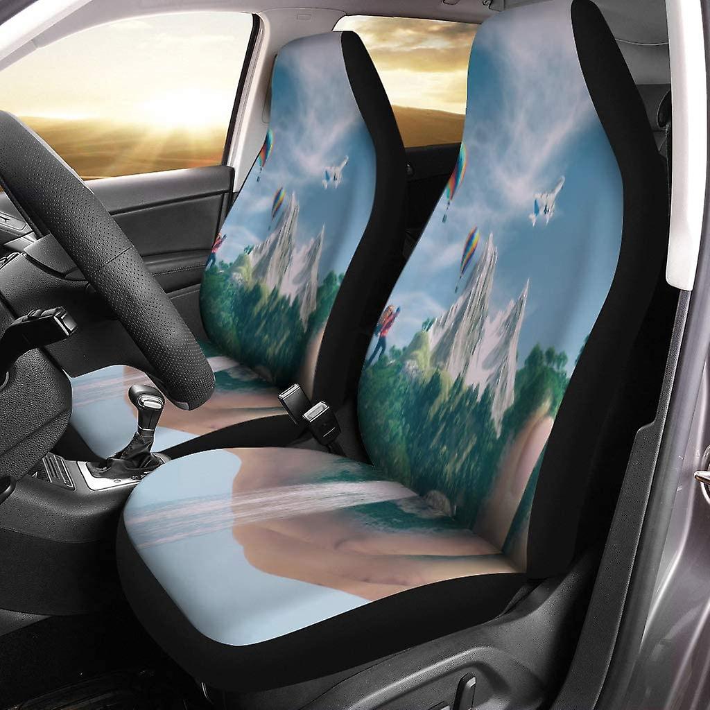 Set Of 2 Car Seat Covers Conceptual Of Mountain Landscape Held Flowing Water Cascading Universal Auto Front Seats Protector Fits