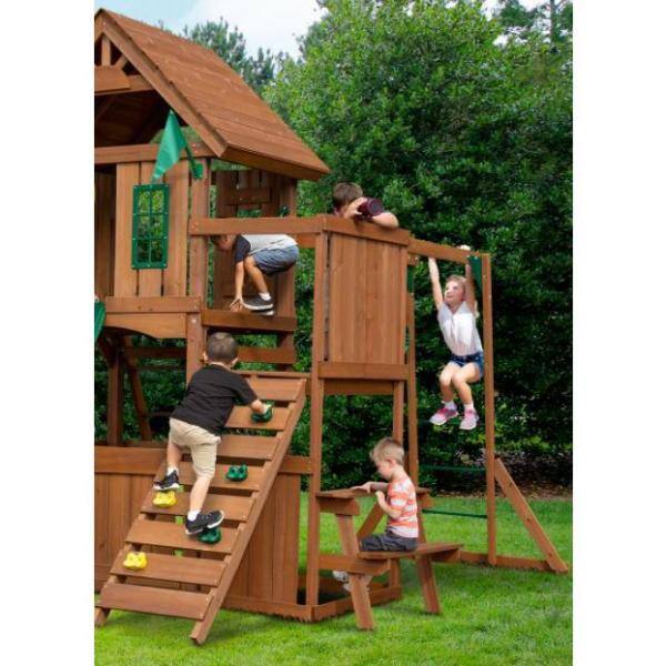 Swing-N-Slide Playsets KnightsBridge Ultimate Complete Wooden Outdoor Playset with Monkey Bars Slide Swings and Swing Set Accessories WS 8352