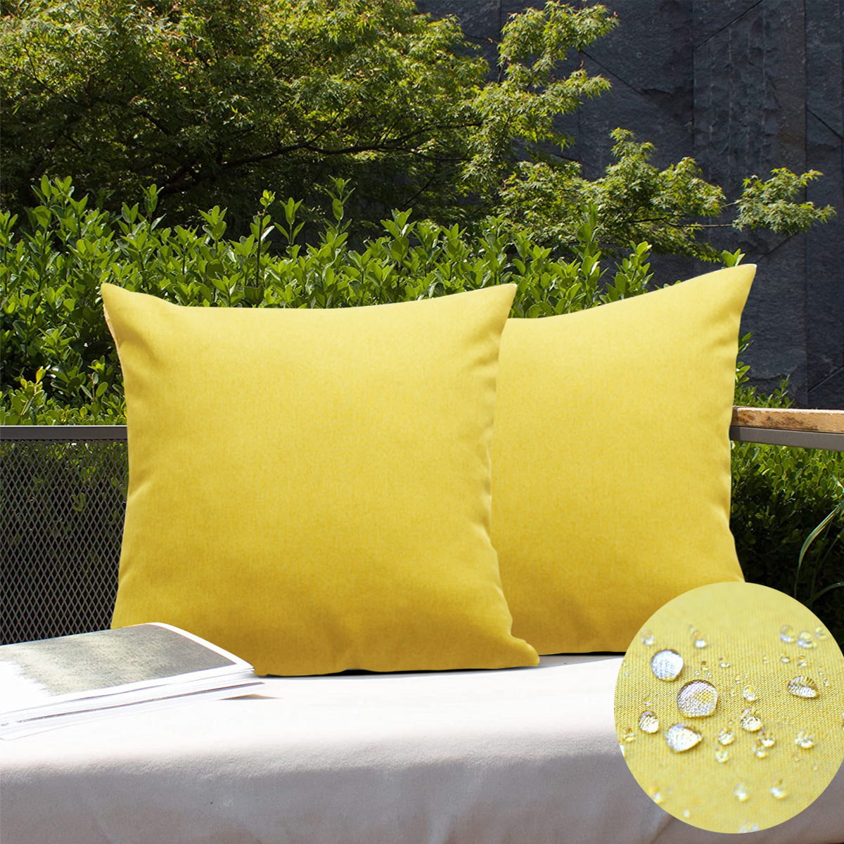 Kabuer Outdoor Waterproof Pillow Covers Outdoor Pillow Covers 18x18 Inch Outdoor Patio Pillows Covers Set of 2 Yellow