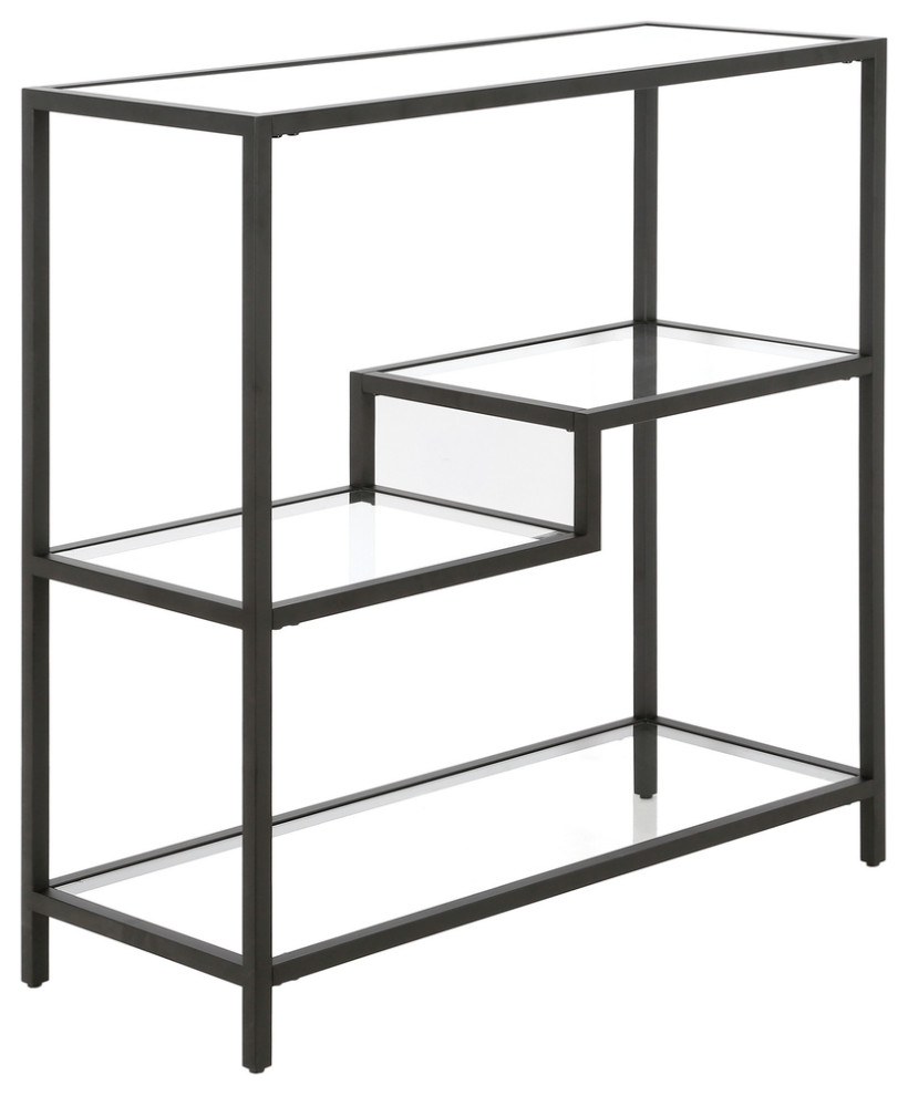 36 quotBlack Metal And Glass Four Tier Etagere Bookcase   Bookcases   by HomeRoots  Houzz