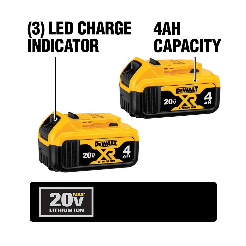 DW 20V MAX Compact Lithium-Ion 2.0Ah Battery Pack (2 Pack) and 20V MAX XR Lithium-Ion 4.0Ah Battery Pack (2 Pack) DCB324-4