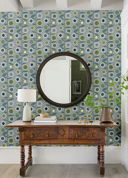 Sisu Light Blue Floral Geometric Wallpaper from Hannah Collection