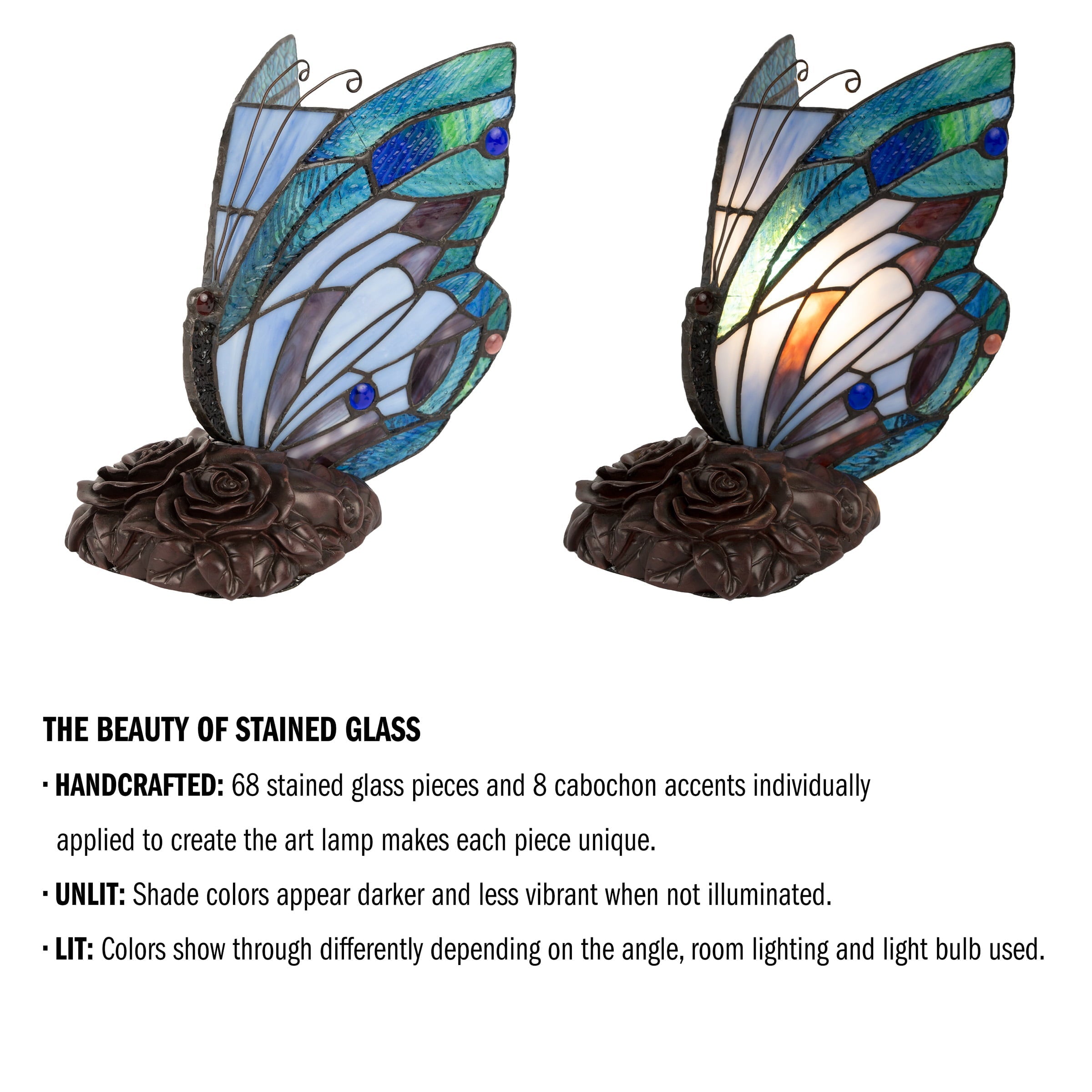 Tiffany Style Butterfly Lamp-Stained Glass Table or Desk Light LED Bulb Included-Vintage Look Colorful Accent Décor by Lavish Home (Pointed Wings)