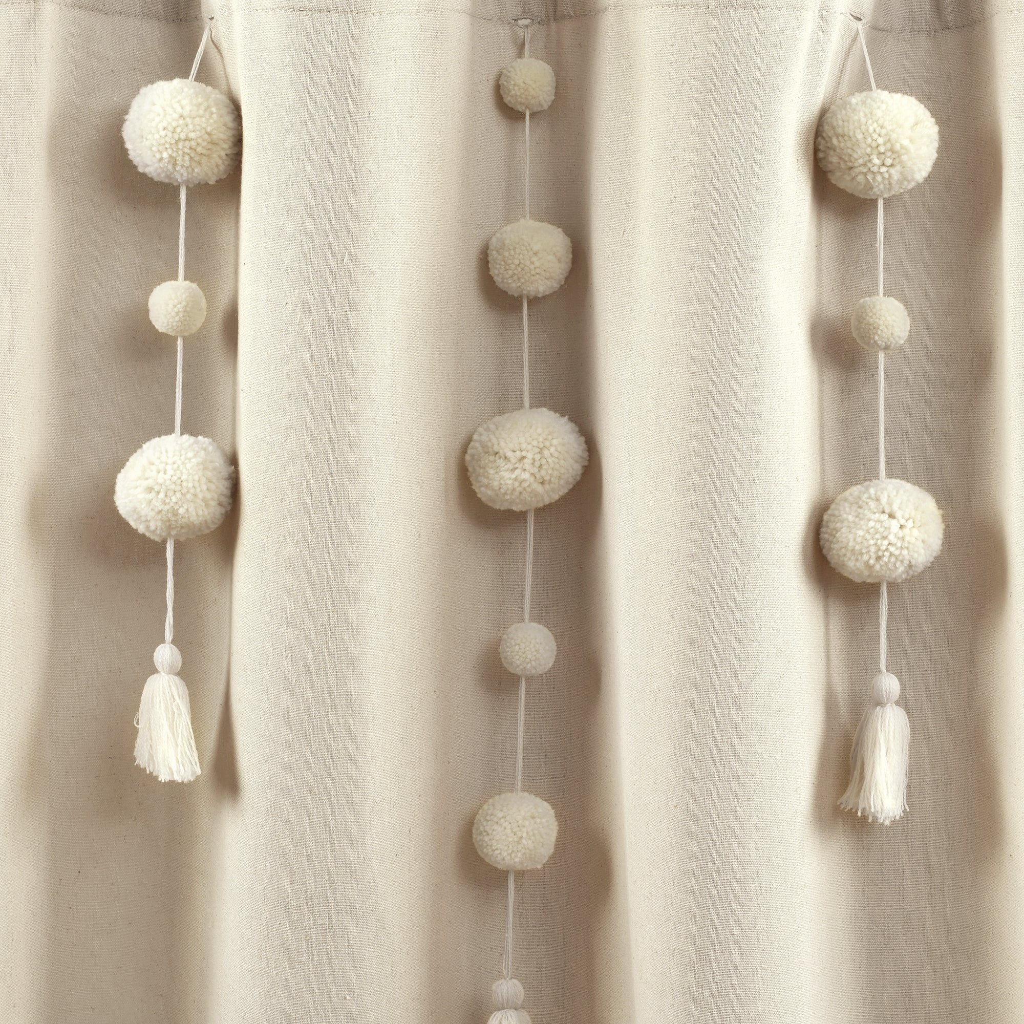 Boho Pom Pom Tassel Faux Linen Shower Curtain