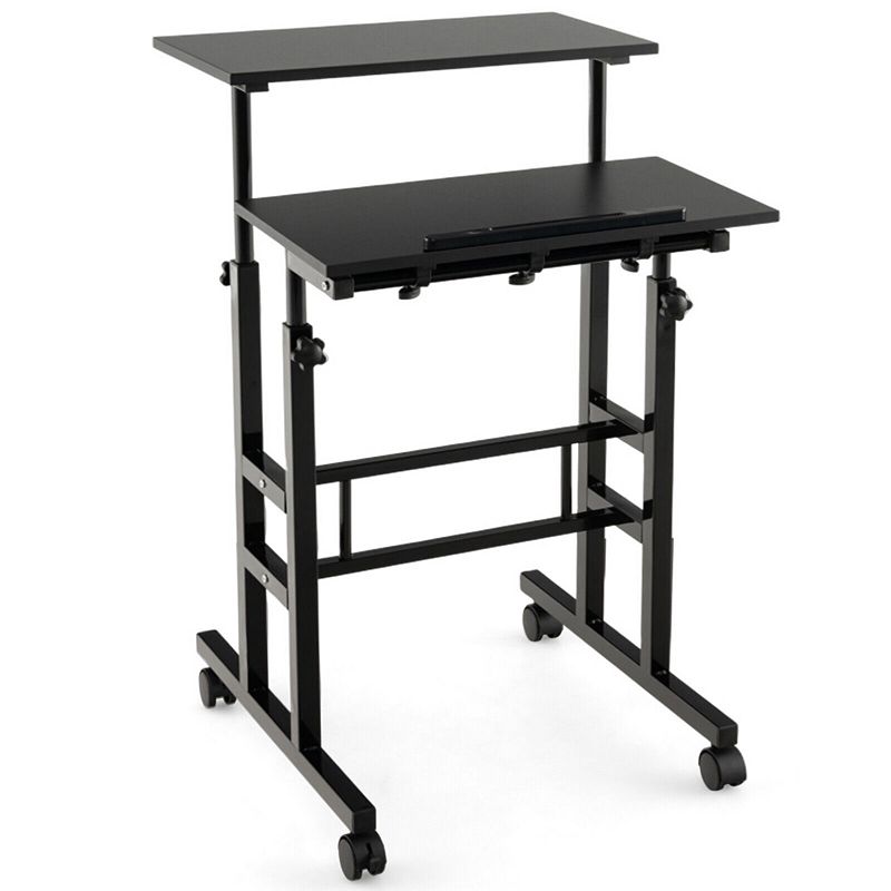 Height Adjustable Mobile Standing Desk with Rolling Wheels for Office and Home